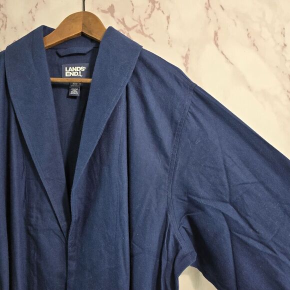 Lands End Robe Mens Large Blue Flannel Full Length Bath Lightweight Thermal - Picture 11 of 12
